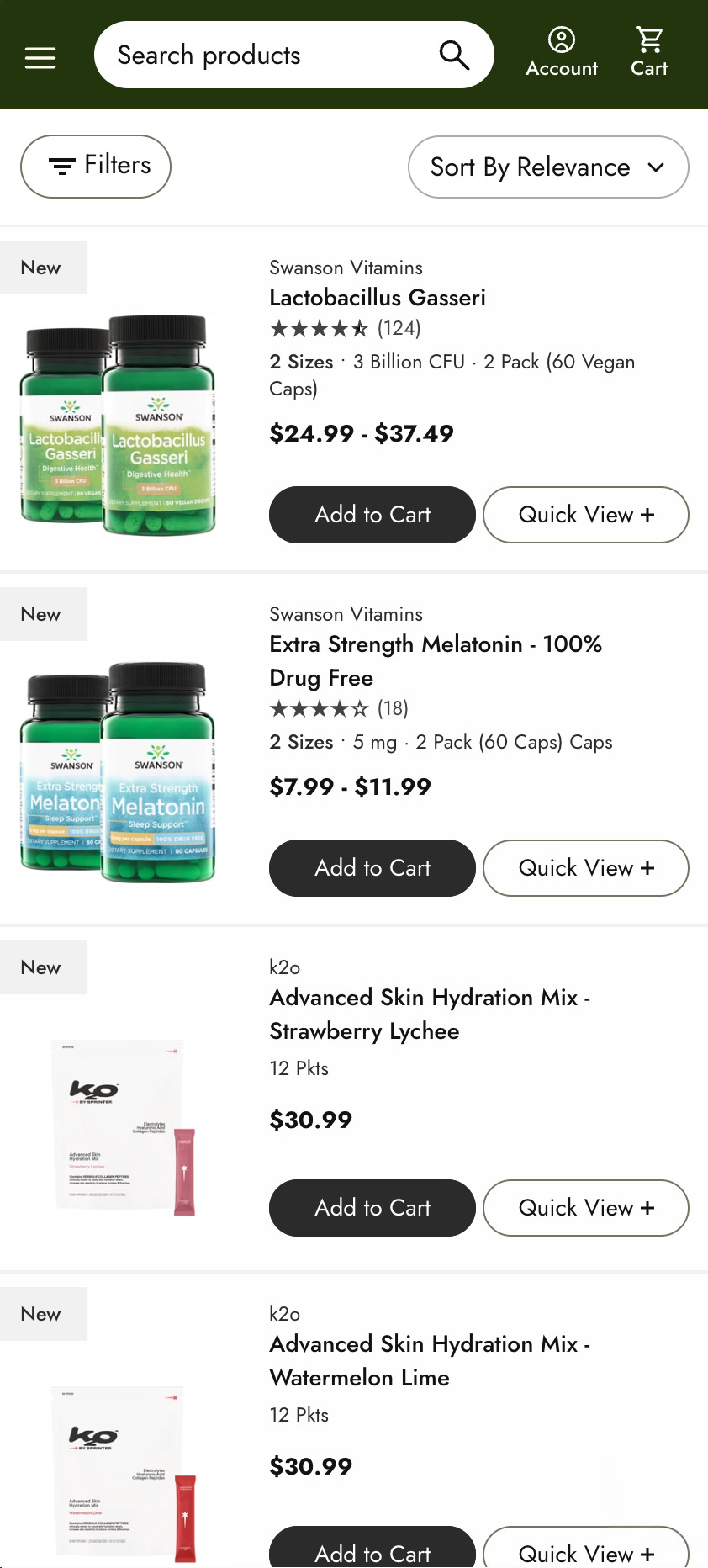 Mobile Product Listing Page